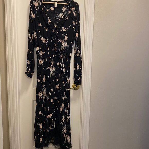 American rag juniors ruffled lace trim maxi dress black L - Picture 3 of 8